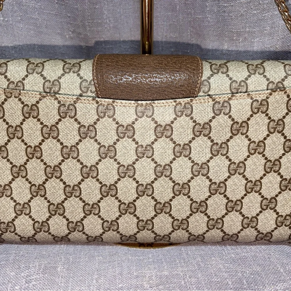 Gucci Beige GG Supreme Crossbody with Brown Leather Trim and Gold Chain - Picture 2 of 8